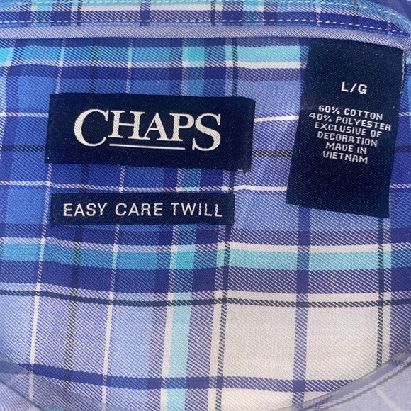 RALPH LAUREN CHAPS Easy Care Twill Plaid Button Down L/S Shirt Blue White $55 L - Picture 3 of 6